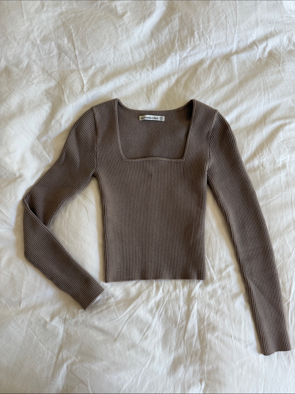 Abercrombie & Fitch Ribbed Square Neck Top in Taupe Brown